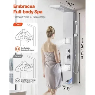 VEVOR Duschpaneel-Turmsystem (5 Modi) mit Regenwasserfall-Duschkopf, (1345 mm) Duschsäule aus 304 Edelstahl, Regenmassagesystem zur Wandmontage, mit Handbrause & Wannenauslauf & 2 Körperdüsen VEVOR Duschpaneel-Turmsystem (5 Modi) mit Regenwasserfall-Duschkopf, (1345 mm) Duschsäule aus 304 Edelstahl, Regenmassagesystem zur Wandmontage, mit Handbrause & Wannenauslauf & 2 Körperdüsen