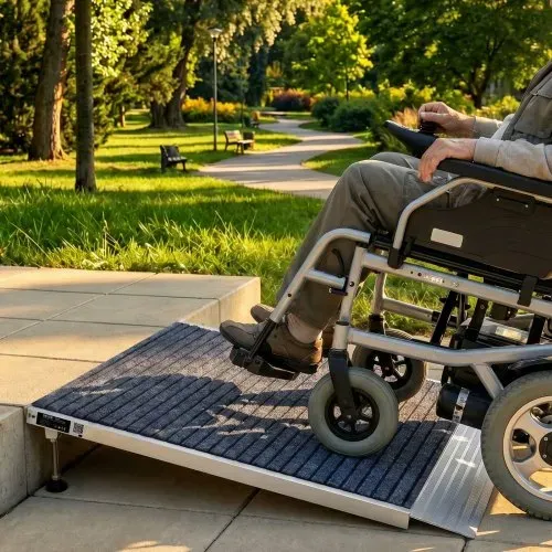 VEVOR Schwellenrampe 915x915mm, 317,5kg Belastbare Rollstuhlrampe mit Verstellbarer Höhe, Rutschfeste Auffahrschiene aus Alu, Stabile Auffahrrampe für Rollstuhl Scooter Türschwelle Bordsteine Treppen – Bild 7