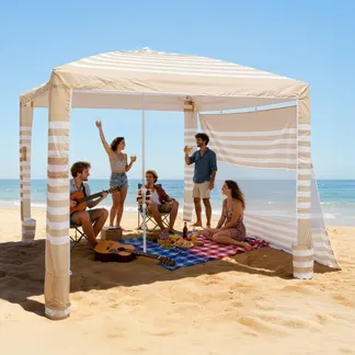 VEVOR Strand-Cabana, 2,4 x 2,4 m Strandüberdachung mit Seitenwand, UPF 50+ Sonnenschutz, Cabana mit Sandsäcken, höhenverstellbarer & tragbarer Sonnenschutz für die ganze Familie und Freunde VEVOR Strand-Cabana, 2,4 x 2,4 m Strandüberdachung mit Seitenwand, UPF 50+ Sonnenschutz, Cabana mit Sandsäcken, höhenverstellbarer & tragbarer Sonnenschutz für die ganze Familie und Freunde