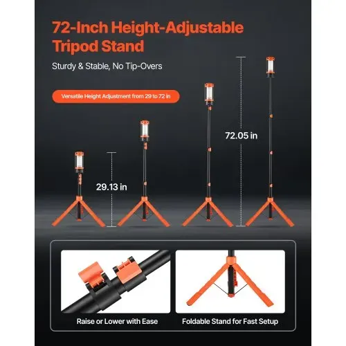 VEVOR Baustrahler LED mit Stativ, Arbeitsleuchte, 13,2 Ah, wiederaufladbares Campinglicht, mit 3 Lampenköpfen, abnehmbarem Stativständer, 2200 LM 3000 K-6500 K dimmbar, Beleuchtung für Baustelle – Bild 3
