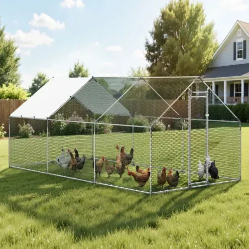 VEVOR Hühnerstall Metall 3x5,95x2m Begehbarer Hühnerauslauf mit Abdeckung, Hühnerhaus mit Turmdach & Sicherheitsschloss Enten- & Kaninchenkäfig, Geflügelgehege für Hinterhof Bauernhof Hof – Bild 7