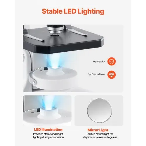 VEVOR Monokularmikroskop für Erwachsene, professionelles VerbundmikroskopSet, 40X-2000 Vergrößerung, Gehäuse aus Aluminiumlegierung, inkl. LED-Licht & Telefonhalterung, für Labor, Schule, Zuhause, Bildung – Bild 5
