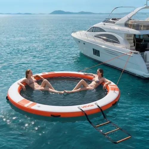 VEVOR Aufblasbares Schwimmdock, φ3,05 m, Schwimmplattform mit Rutschfester Oberfläche, Tragetasche & Abnehmbarer Leiter, Schwimmende Insel, Wasserplattform für Pool, Strand & Meer, Orange – Bild 7