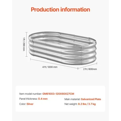 VEVOR Hochbeet Metall 1200x600x290 mm, Pflanzbeet, Gemüsebeet, Pflanzkasten mit offenem Boden & abgerundeten Kanten, Blumenbeet, Kräuterbeet, ideal für Gemüse, Blumen, Kräuter & Sukkulenten, Oval – Bild 6