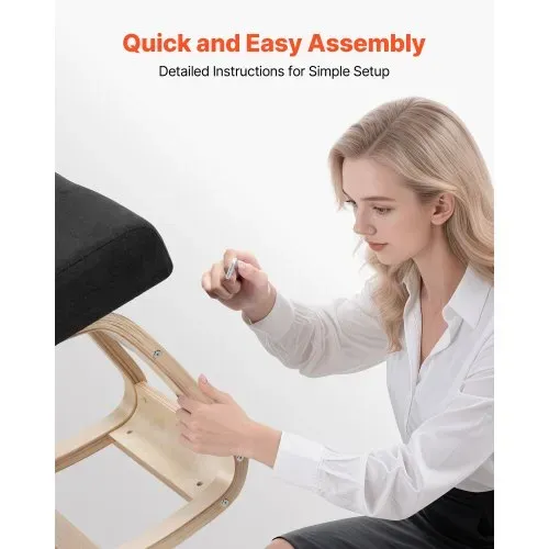 VEVOR Ergonomischer Kniehocker mit Dicken Schaumstoffpolstern & Stabilem Massivholzrahmen, Kniestuhl zur Entlastung von Nacken und Rücken, bis 65 Belastbar, Ideal für Zuhause Büro Meditation, Schwarz – Bild 5