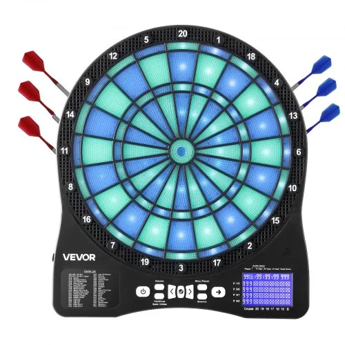 VEVOR Elektronische Dartscheibe, E-Dartboard mit LED-Beleuchtung, 48 Spielen & 500 Variationen, inkl. 6 Dartschäften mit Flights & 50 Ersatz-Pfeilspitzen, LCD mit Cricket-Punktestand, für 8 Spieler VEVOR Elektronische Dartscheibe, E-Dartboard mit LED-Beleuchtung, 48 Spielen & 500 Variationen, inkl. 6 Dartschäften mit Flights & 50 Ersatz-Pfeilspitzen, LCD mit Cricket-Punktestand, für 8 Spieler