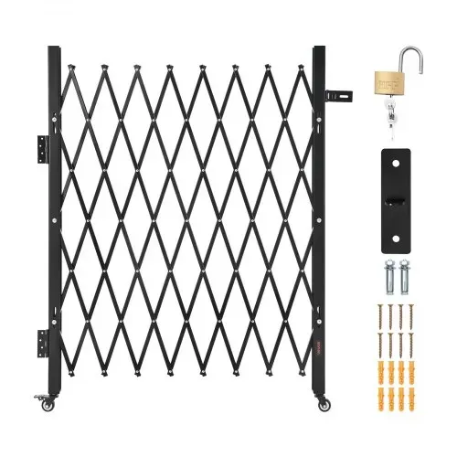 VEVOR Sicherheitstor (Einzel) abschließbares klappbares Scherentor mit 360°-Lenkrollen, einziehbare Stahltore Outdoor, für Eingangssicherheit Garage Lager, Falttor 170 x 131 cm (B x H) Schwarz – Bild 8