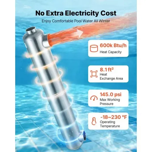VEVOR Schwimmbad Wärmetauscher 175,8 kW, Edelstahl Schwimmbadheizer mit 30 Rohren, Pool-Wärmeüberträger mit 1,0 MPa Druck & 0,75 m² Wärmetauscherfläche, Wärmeaustauscher für Poolsystem Spa Heizung VEVOR Schwimmbad Wärmetauscher 175,8 kW, Edelstahl Schwimmbadheizer mit 30 Rohren, Pool-Wärmeüberträger mit 1,0 MPa Druck & 0,75 m² Wärmetauscherfläche, Wärmeaustauscher für Poolsystem Spa Heizung