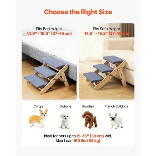VEVOR Hundetreppe 510x470x370 mm, 3-stufige Hautiertreppe, klappbare Holztreppe geeignet für kleine, mittlere, große, ältere Haustiere sowie Welpen bis 68 kg, Hundeleiter für Betten, Sofas & Autos – Bild 4