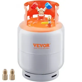 VEVOR Kältemittel-Ausgleichsbehälter, 50 Pfund Fassungsvermögen, tragbarer 400-psi-Zylindertank mit Y-Ventil für Flüssigkeit/Dampf, hochversiegelter Ausgleichsbehälter für R22/R134A/R410A, Orange+Grau VEVOR Kältemittel-Ausgleichsbehälter, 50 Pfund Fassungsvermögen, tragbarer 400-psi-Zylindertank mit Y-Ventil für Flüssigkeit/Dampf, hochversiegelter Ausgleichsbehälter für R22/R134A/R410A, Orange+Grau
