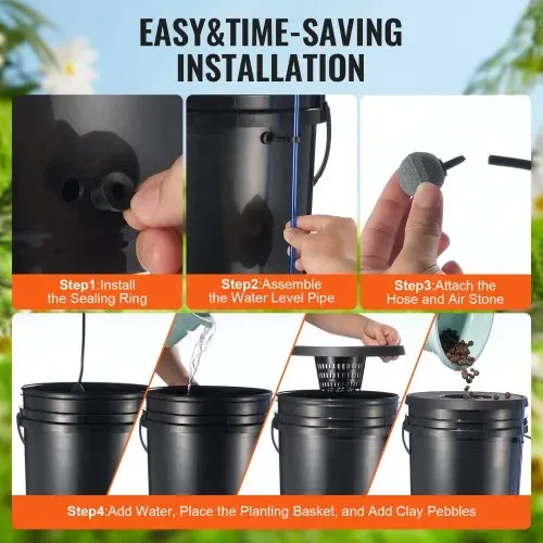 VEVOR DWC Hydroponics Grow System, Hydroponisches Anbausystem, Deep Water Culture 5-Gallonen 8 Eimer, DWC-System mit Luftpumpe, Luftsteinen und Wasserstandsanzeige für Blattgemüse – Bild 4
