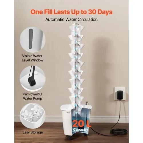 VEVOR Hydroponik-Turm, 50 Pods, Hydrotower 10 Ebenen, Hydroponik-Anbausystem-Set mit App-Steuerung, Rädern, 20-L-Wassertank & Pumpe, Hydroponic Tower für Kräuter, Obst & Gemüse im Innenbereich – Bild 2