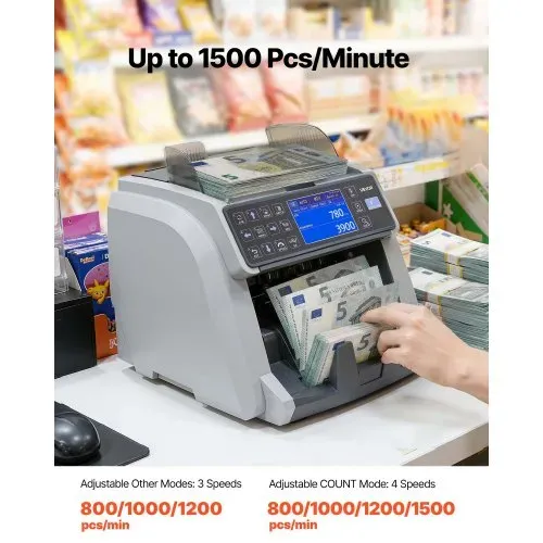 VEVOR Geldzählmaschine Banknotenzähler mit UV/MG/IR/DD/DBL/HLF/CHN Falschgelderkennung LED-Display, Wertzähler Unterstützt Mehrere Währungen & Gemischte Banknoten, Geldzähler Max. 1500 Banknoten/Min. – Bild 5