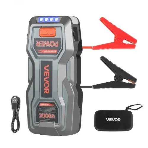 VEVOR Starthilfe Powerbank, Starthilfegerät 3000A Spitzenstrom mit LED-Taschenlampe & Kabel für Motor bis zu 9L Benzin/7L Diesel, Tragbarer Booster mit Schnellladung & Sicherheitsschutz für Notfall – Bild 8