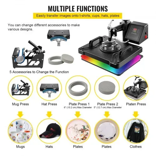 VEVOR Transferpresse 5 in 1 Heißpresse Maschine 38x30cm T-shirt Presse Maschine Hitzepresse Maschine DIY Heat Press mit Digitaler LED-Temperatur- und Zeitcontroller – Bild 5