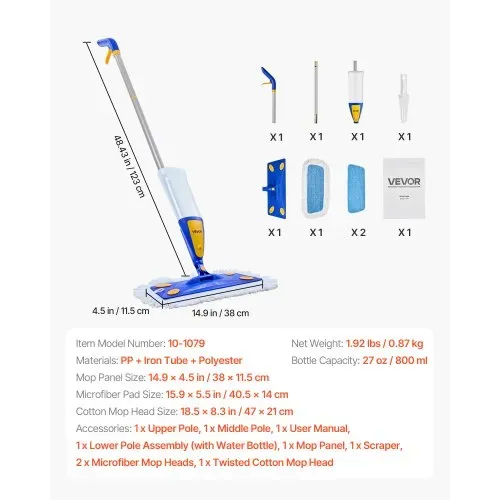 VEVOR Sprühwischer Bodenwischer mit 3 wiederverwendbaren waschbaren Wischpads, Sprühmopp mit nachfüllbaren 800 ml Wassertank & Sprühfunktion für Reinigung von Fliesenböden Vinylböden Holzböden – Bild 6