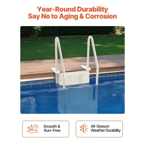 VEVOR Poolleiter, Kunststoff-Pooltreppe mit 2 Handläufen, 4 rutschfesten Stufen, 180 kg Tragkraft, Schwimmbadtreppe für 122-137 cm große Einbaupools, Terrasse, Haus, Innen, Außen, Weiß – Bild 4