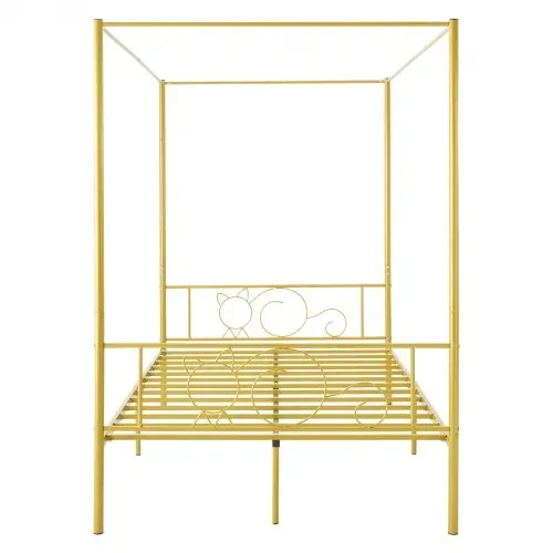 VEVOR Himmelbettrahmen (Full Size), Metallhimmelbett mit minimalistischem Kopfteil & Himmelbett-Design, robuste Stahllattenstütze (rund), Stauraum unter dem Bett, kein Boxspring erforderlich, Gold – Bild 10
