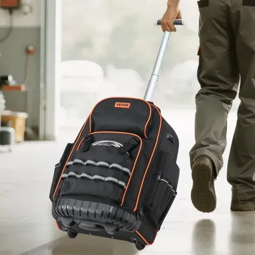 VEVOR Werkzeugrucksack mit Rollen, 50 kg Tragkraft, 72 Taschen, Werkzeugtasche, verstellbarer Teleskopgriff & stabile Basis, Arbeitsrucksack-Organizer für Bau & Mechanik, 450x275x560 mm – Bild 7