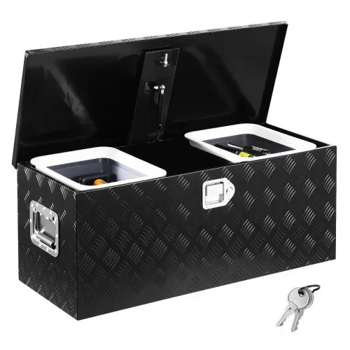 VEVOR Werkzeugkasten aus Aluminium für die Ladefläche, gestreifte Werkzeugkiste (899 x 370 x 370 mm) mit seitlichem Griff & ausziehbarem Regal, Aufbewahrungs-Organizer für Anhänger Schwarz VEVOR Werkzeugkasten aus Aluminium für die Ladefläche, gestreifte Werkzeugkiste (899 x 370 x 370 mm) mit seitlichem Griff & ausziehbarem Regal, Aufbewahrungs-Organizer für Anhänger Schwarz