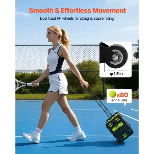 VEVOR Tennisballkorb mit Rollen, Tennisballsammler mit Rahmen aus Kohlenstoffstahl & Kunststoffkorb, Sammelkorb für 80 Tennisbälle, Tragbarer Tennisballwagen für Training Ballsammeln Verein, Schwarz – Bild 3