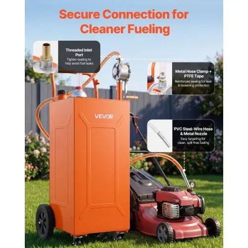 VEVOR 132,5L Kraftstofftrolley Mobile Tankanlage mit Manueller Pumpe Orange, Kohlenstoffstahl, Inkl. 4 Rolle & 3m Förderschlauch, Max. 17,8L/min Durchfluss, Benzin & Diesel, Ideal für ATV UTV Motorrad – Bild 4