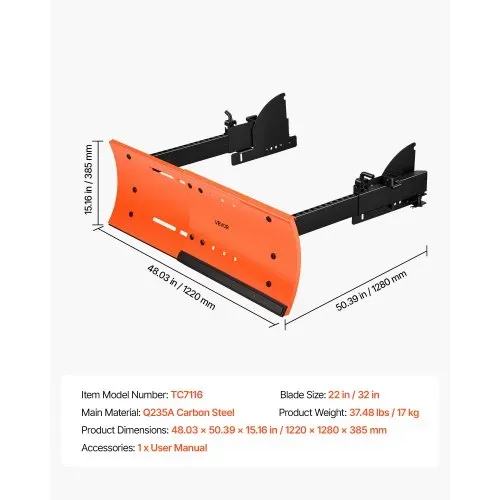 VEVOR Schneeschild 559-813mm Breitenverstellbarer Schneepflugaufsatz Orange, für Meisten Schneefräsen Geeignet, Zweibetriebsmodus, Abnehmbares, Kohlenstoffstahl-Räumschild, Effiziente Schneeräumung – Bild 6