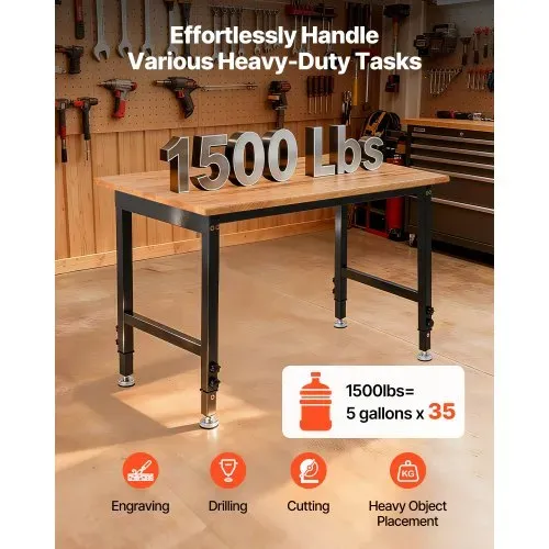 VEVOR Werkbank, 680 kg, Werkstatttisch 122×60 cm große Arbeitsplatte aus Eichenholz, Arbeitstisch mit 67–102 cm Höhenverstellung, Werktisch für Garage, Werkstatt, Zuhause, Büro & Gewerbe VEVOR Werkbank, 680 kg, Werkstatttisch 122×60 cm große Arbeitsplatte aus Eichenholz, Arbeitstisch mit 67–102 cm Höhenverstellung, Werktisch für Garage, Werkstatt, Zuhause, Büro & Gewerbe