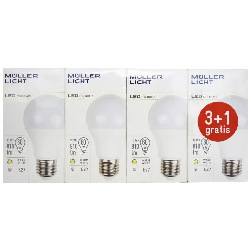 LED Glühlampe, E27, 10W, 810lm, 2700K, warmweiß, 3+1 Set LED Glühlampe, E27, 10W, 810lm, 2700K, warmweiß, 3+1 Set