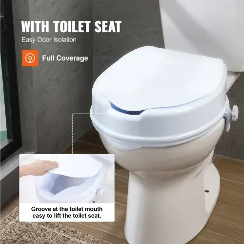 VEVOR Toilettensitzerhöhung Erhöhter Toilettensitz, 10 cm, 136 kg Tragkraft, Universelle Toilettensitzerhöhung, Schraubstangenverriegelung, mit Toilettensitz, für Behinderte, Patienten, Schwangere – Bild 5