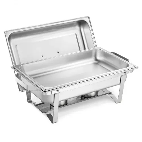 VEVOR rechteckiger Chafing Dish Set 8,5 L Speisenwärmer (4 Stk.) Buffet Warmhaltebehälter mit Griff & 2 Lebensmittelzangen & Deckel & Brennstoffhalter, geeignet für Bankett Party Hochzeit Silber – Bild 10