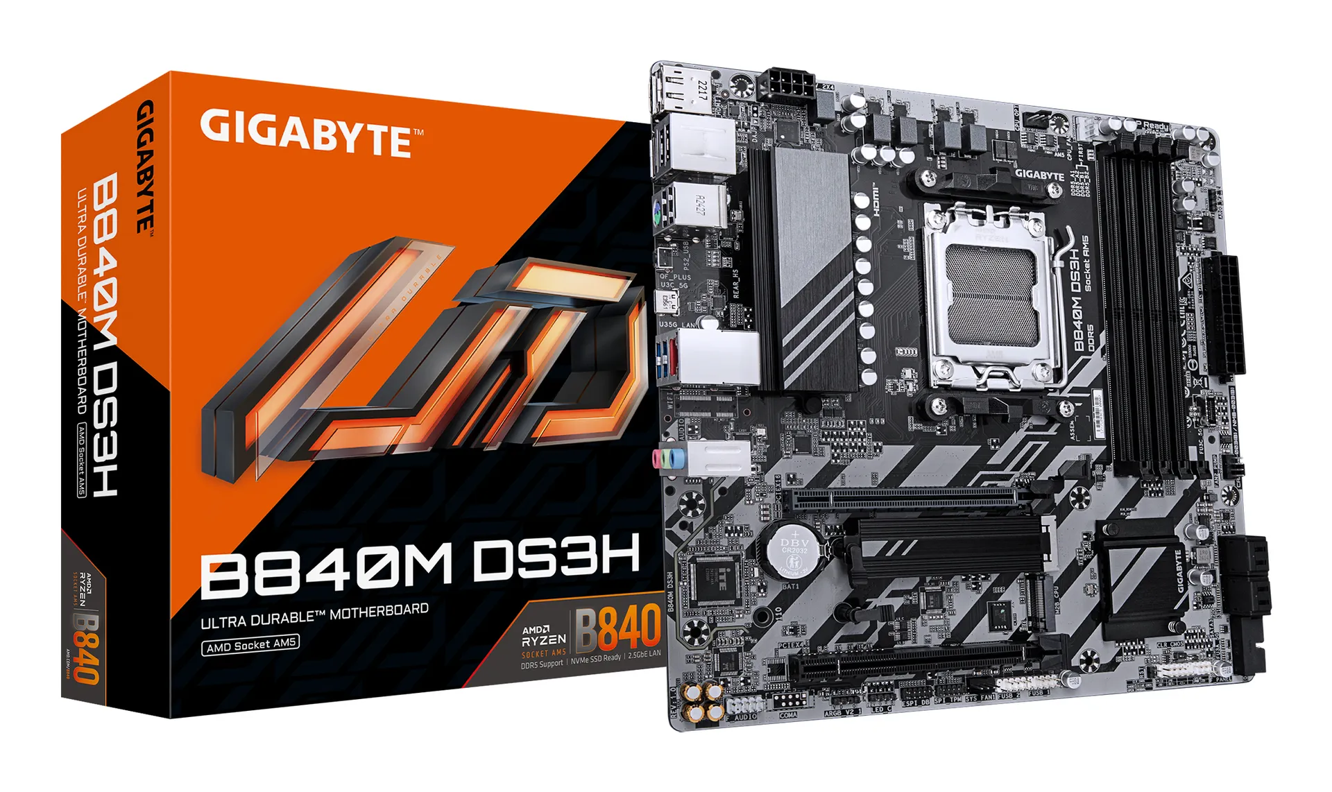 GIGABYTE B840M DS3H Mainboard – AMD Ryzen 9000 CPUs, 8+2+2 Phasen VRM, bis zu 8200 MHz DDR5, 2xPCIe 4.0 M.2, 2.5GbE LAN, USB 3.2 Gen 1 GIGABYTE B840M DS3H Mainboard – AMD Ryzen 9000 CPUs, 8+2+2 Phasen VRM, bis zu 8200 MHz DDR5, 2xPCIe 4.0 M.2, 2.5GbE LAN, USB 3.2 Gen 1