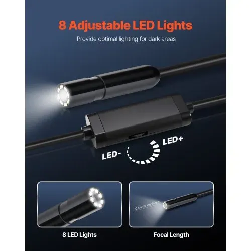 VEVOR Endoskopkamera mit 15 m langem Kabel, 1920P HD-Inspektionskamera für Android & iOS, industrielle Kanal-Kamera mit Licht – 8 LEDs, 2-facher Zoom, IP67-Schlangenkamera für Auto, Sanitär – Bild 4