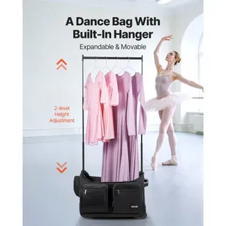 VEVOR Tanztasche mit Kleiderständer, 620x450x380 mm Rollkoffer, mit Rollen, USB-Anschluss, höhenverstellbarer Kleiderstange & Sichtschutzvorhang, ideal für Reisen & Wettkämpfe, Mattschwarz VEVOR Tanztasche mit Kleiderständer, 620x450x380 mm Rollkoffer, mit Rollen, USB-Anschluss, höhenverstellbarer Kleiderstange & Sichtschutzvorhang, ideal für Reisen & Wettkämpfe, Mattschwarz