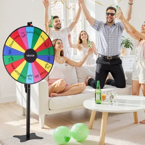 VEVOR Glücksrad Drehrad (914 mm) 18 Slots Glücksrad mit Ständer, höhenverstellbar, Lotteriespiele Gewinn-Roulette mit Tafelschwamm & 2 Markern, 6 Farben, ideal für Party Kneipe Messe – Bild 7
