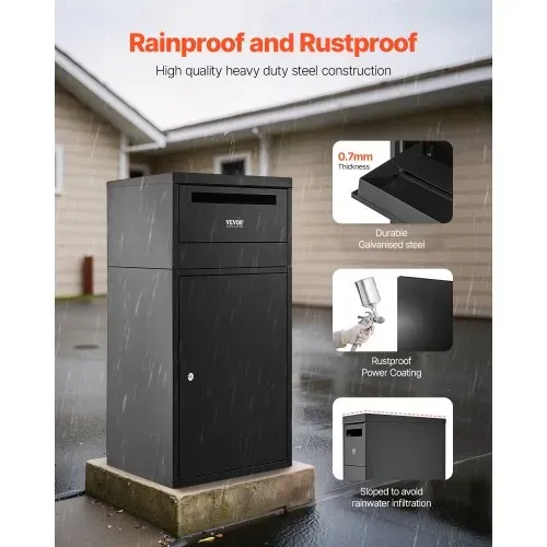 VEVOR Paketbriefkasten 500x325x909 mm, Paketkasten mit Schloss, Paketbriefbox aus verzinktem Stahl mit Diebstahlschutz-Design, Packstation für Zuhause und das Büro, Schwarz – Bild 2