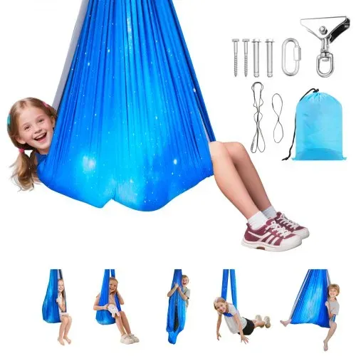 VEVOR Aerial Yoga Hängematte Set aus doppellagigem Stoff, Aerial Yoga Swing Air Fliegen, Yoga-Schaukel mit 360°-Drehaufhängung & O-Sling & 136,07 kg Max. Tragfähigkeit, Hängeschaukeln Blau – Bild 9