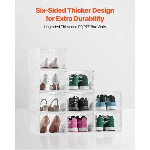 VEVOR Schuhaufbewahrungsboxen stapelbare Schuhboxen (9 Stk.) passend bis US-Größe 13, Schuh-Organizer mit magnetischer Tür zur Aufbewahrung von High Heels & Stiefeln & Hüten, transparent + Weiß VEVOR Schuhaufbewahrungsboxen stapelbare Schuhboxen (9 Stk.) passend bis US-Größe 13, Schuh-Organizer mit magnetischer Tür zur Aufbewahrung von High Heels & Stiefeln & Hüten, transparent + Weiß