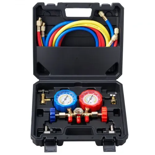 VEVOR Kältemittel Manometer 3-Wege Auto Kältemittel Verteiler Messgeräteset R134A-R22-R12-R502 Ac 4 Stk。 1,52 m Ladeschläuche Kältemittel Manometer – Bild 8