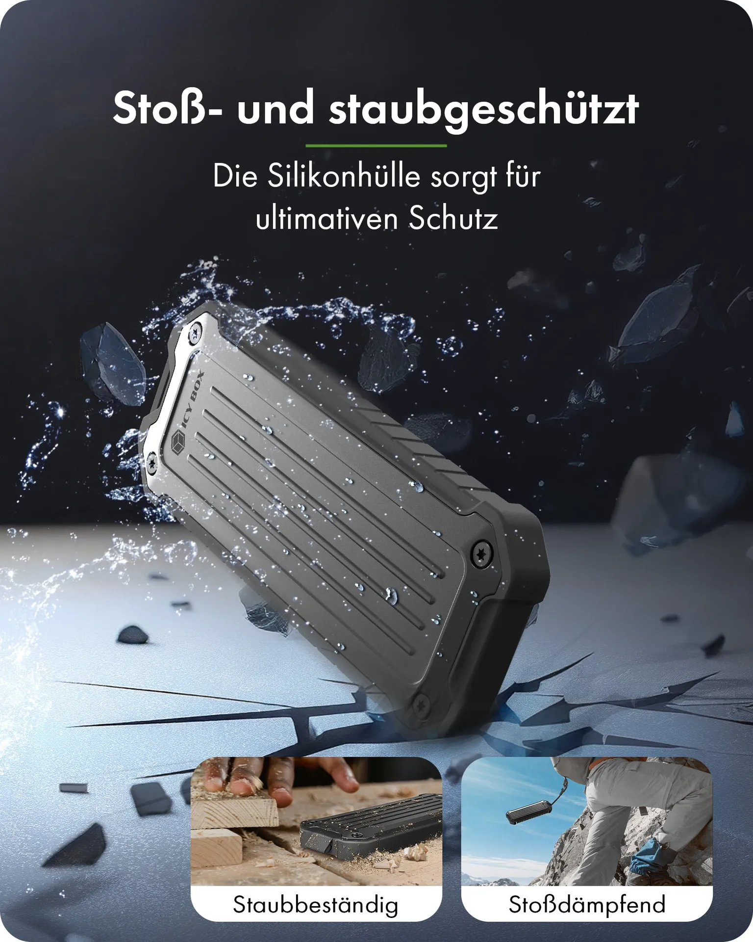 ICY BOX M.2 NVMe/SATA SSD Enclosure staub- und stoßfest – Bild 2