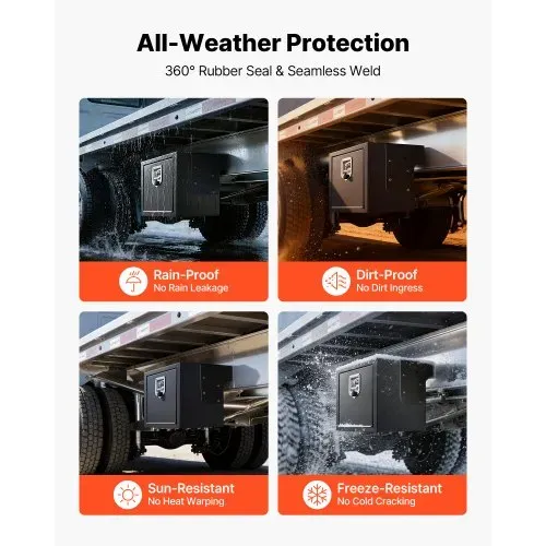 VEVOR Lkw Unterbaubox 457 x 305 x 356 mm Unterflur Staukasten Kaltgewalzter Stahl Wasserdichter Werkzeugkasten mit T-Griff Schloss für Lkw Anhänger Transporter Werkzeugkiste Unterflurkasten Schwarz – Bild 2