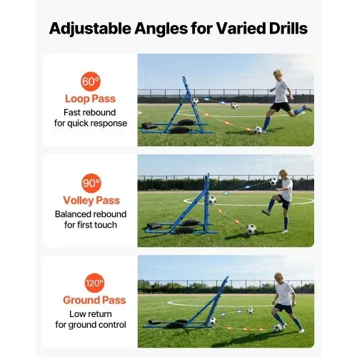 VEVOR Fußball Rebounder 108 x 109 cm, Rückprallnetz mit Verstellbarem Winkel & Robustem Eisenrahmen, PE-Trainingsnetz für Ballkontrolle & Passtraining, Balltrainingsgerät für Jugendliche & Erwachsene – Bild 2