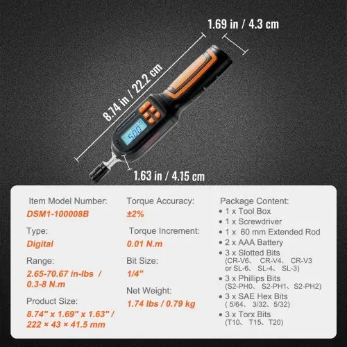 VEVOR Digitaler Drehmomentschraubendreher, 0.64cm, mit 0,01-Nm-Schritten – Bild 6
