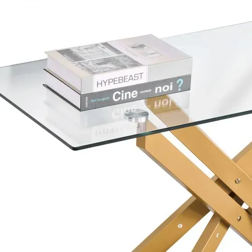 VEVOR Konsolentisch aus Glas, rechteckiger Flurtisch (114,3 cm) mit Platte aus gehärtetem Glas & gekreuzten Beinen aus Eisen, Beistelltisch mit rutschfesten Fußpolstern für Wohnzimmer Flur Foyer – Bild 10