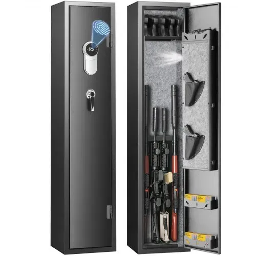 VEVOR Gewehrschrank Langwaffenschrank für 5 Gewehre, Gewehrtresor mit herausnehmbaren Regalen & 2 Pistolenbeutel, Großer Waffenschrank mit Schlüssel & Fingerabdruckschloss & Dula-Alarmsystem – Bild 8