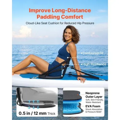 VEVOR 1 x Kajaksitz 12 mm Dicke, Gepolsterter Sitz für Stand-Up-Paddle-Board, Bootssitz mit Rückenlehne & Aufbewahrungstasche & Verstellbaren Gurten für SUP Kanu Angelboot Aufblasbares Kajak VEVOR 1 x Kajaksitz 12 mm Dicke, Gepolsterter Sitz für Stand-Up-Paddle-Board, Bootssitz mit Rückenlehne & Aufbewahrungstasche & Verstellbaren Gurten für SUP Kanu Angelboot Aufblasbares Kajak