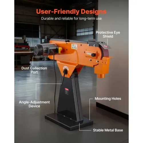 VEVOR Bandschleifer 7,62x200,7 cm, 2100 W, 900 U/min, Industriequalität, mit 0° - 45° einstellbarem Winkel & Staubabsauganschluss für die professionelle Holz- & Metallbearbeitung – Bild 5