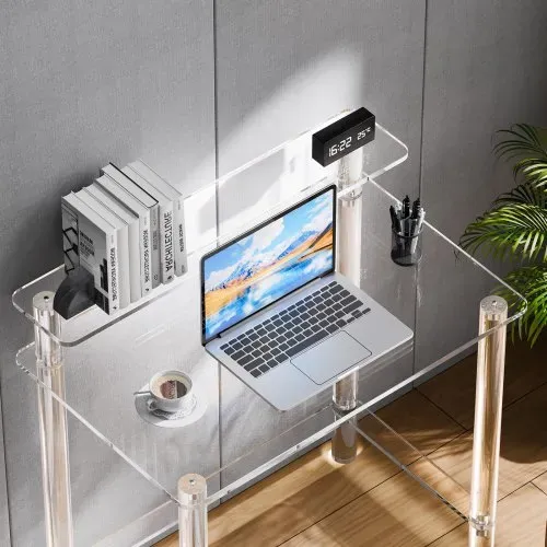 VEVOR Acryltisch Computertisch 2-stufiger Bürotisch mit Monitorständer, moderner Schreibtisch (60 kg belastbar) für Schlafzimmer Büro Arbeitszimmer Garderobe, 50 x 80 x 88 cm (transparent) – Bild 7