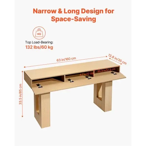 VEVOR Konsolentisch Sofatisch (160 x 35 x 85 cm / L x B x H), schmaler rechteckiger Eingangstisch aus Spanplatte für Flur Schlafzimmer Wohnzimmer Foyer, Flurtisch Beistelltisch Naturholz – Bild 2