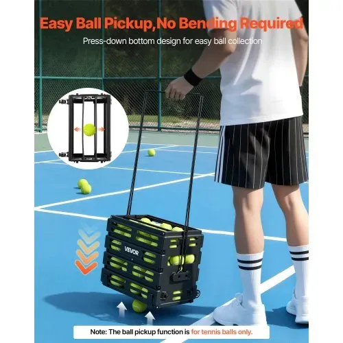 VEVOR Tennisballkorb mit Rollen, Tennisballsammler mit Rahmen aus Kohlenstoffstahl & Kunststoffkorb, Sammelkorb für 80 Tennisbälle, Tragbarer Tennisballwagen für Training Ballsammeln Verein, Schwarz – Bild 2